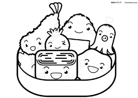 かわいいお弁当の塗り絵
