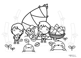 5月と筍掘りの塗り絵