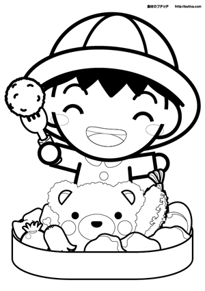 お弁当を食べる幼稚園児の塗り絵