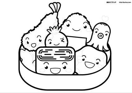 かわいいお弁当の塗り絵