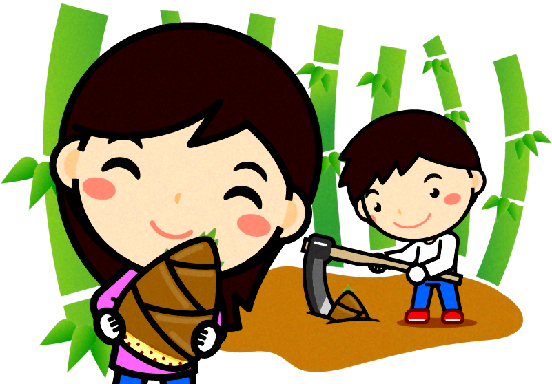 5月 筍掘りをする子供の塗り絵の色見本