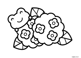 紫陽花とカエルの塗り絵
