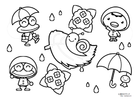 6月の塗り絵/てるてる坊主、カエル、カッパ等