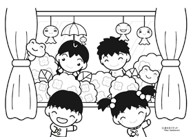 6月と窓辺のカエルと子供の塗り絵