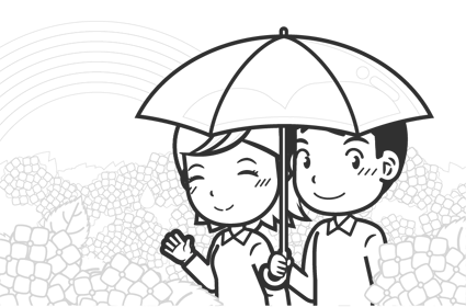 紫陽花と人の塗り絵