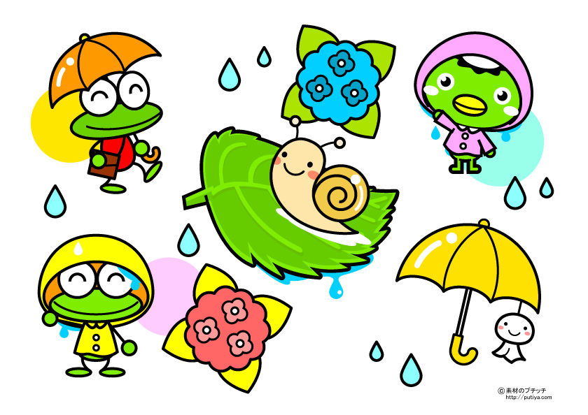 6月の塗り絵/てるてる坊主、カエル、カッパ等の色見本