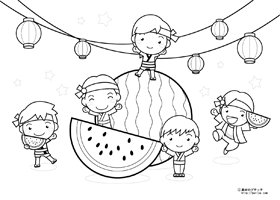 夏祭りとスイカの塗り絵