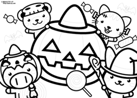ハロウィンと動物の塗り絵