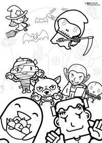 ハロウィンとモンスター達の塗り絵
