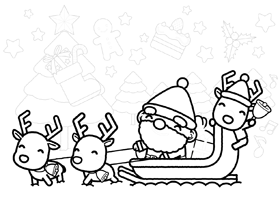 トナカイのソリに乗ったサンタクロースの塗り絵