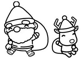 クリスマスの塗り絵/サンタクロースと赤鼻のトナカイ2