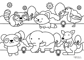 かわいい動物の塗り絵