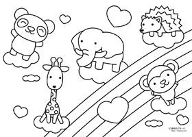 動物と虹の塗り絵