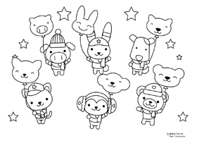 動物とかわいい顔のついた風船の塗り絵