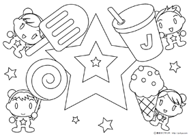 お菓子と子供の塗り絵