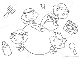 りんごと子供の塗り絵