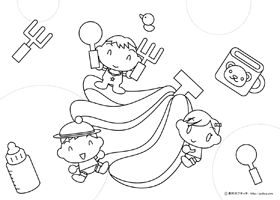 バナナと子供の塗り絵