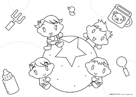 オレンジと子供の塗り絵