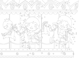 メリーゴーランドで遊ぶ子供の塗り絵