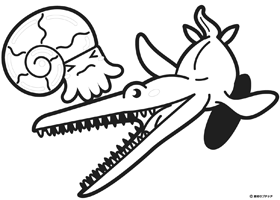 リオプレウロドンから逃げるアンモナイトの塗り絵