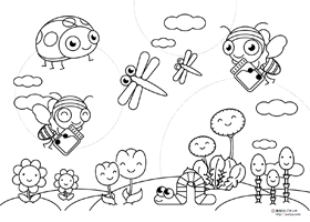 蜂と花の塗り絵