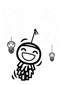 木からぶら下がった、みの虫の塗り絵