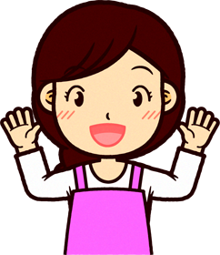 ピンクのエプロンをした保育士イラスト/両手を広げて驚く