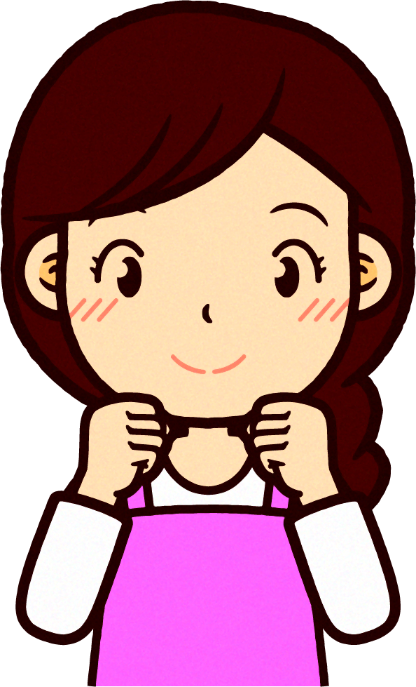 ピンクのエプロンをした保育士イラスト/ガッツポーズ