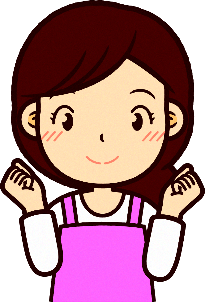 ピンクのエプロンをした保育士イラスト/ガッツポーズ2