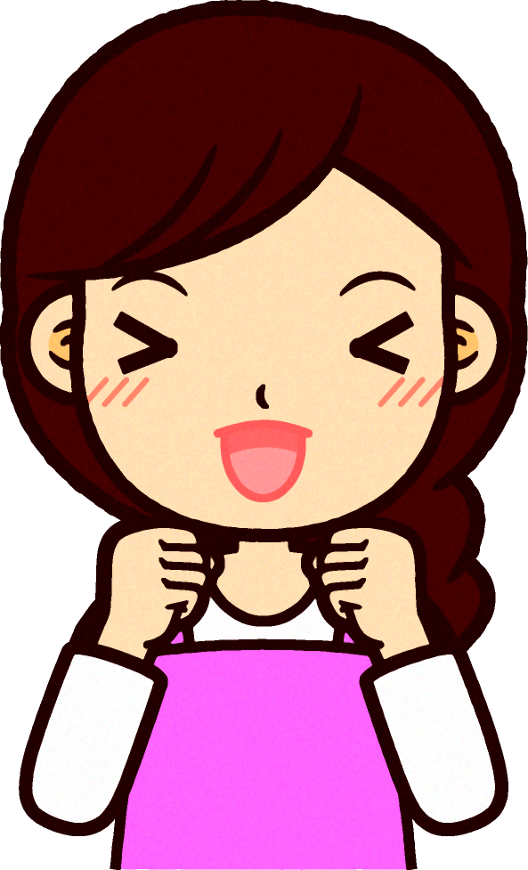 ピンクのエプロンをした保育士イラスト/テンションUP