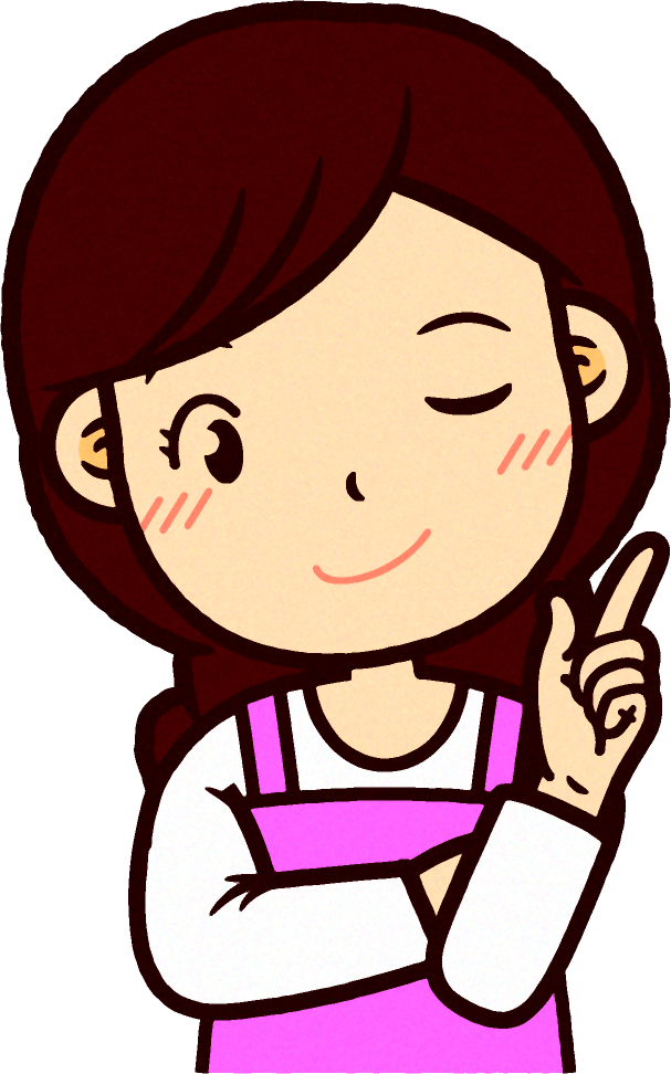 ピンクのエプロンをした保育士イラスト/ここがポイントです