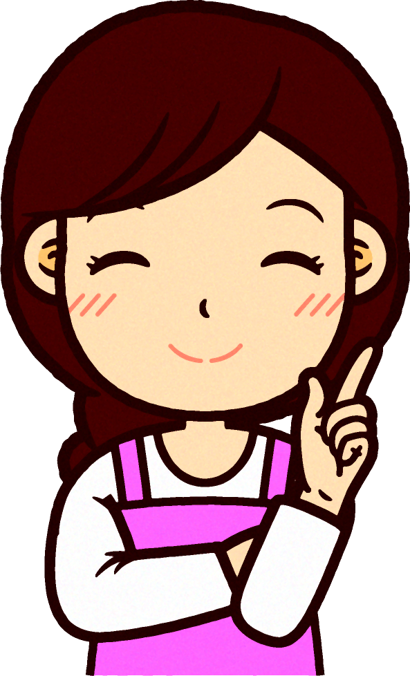 ピンクのエプロンをした保育士イラスト/ここがポイントです2