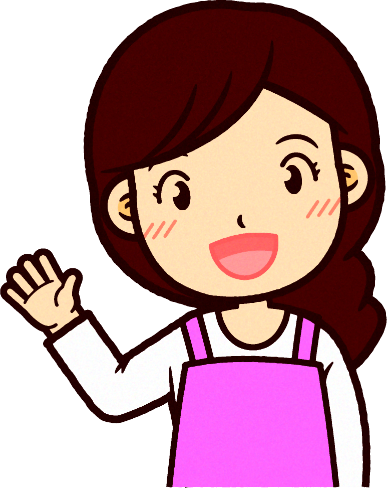 ピンクのエプロンをした保育士イラスト/こんにちは