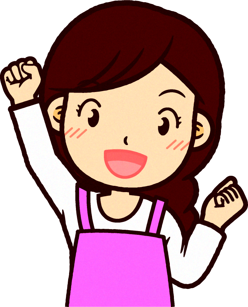ピンクのエプロンをした保育士イラスト/やる気満々