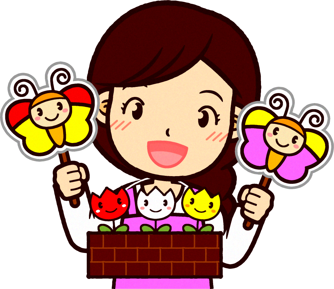 ピンクのエプロンをした保育士イラスト/ペープサート