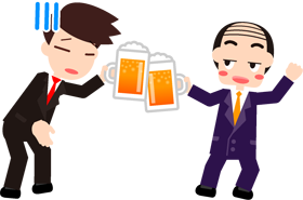 部下を無理に飲みに連れていき、ご機嫌な上司のイラスト