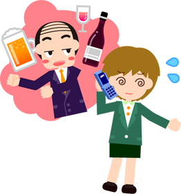 嫌がる女性社員をしつこく飲み、ご飯に誘ってくる上司のイラスト