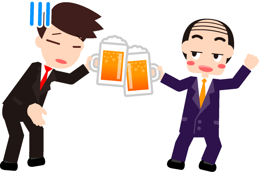 部下を無理に飲みに連れていき、ご機嫌な上司のイラスト