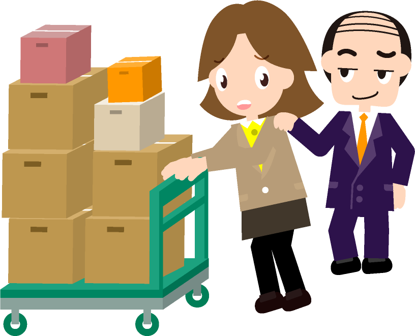 一日では無理な仕事量を女性社員に押し付けるイラスト