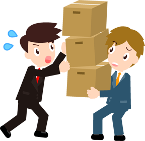 仕事の書類が入った段ボールを2人で運ぶイラスト