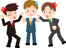 仕事で口論している2人を仲裁するイラスト