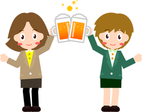 女性職員が仕事の飲み会で乾杯イラスト