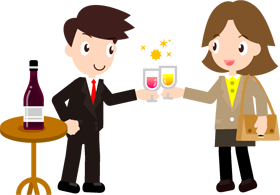 仕事帰りにワインで乾杯イラスト