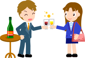 仕事帰りにワインで乾杯イラスト2