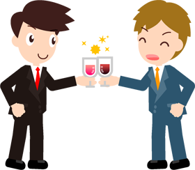 サラリーマン達がワインで乾杯イラスト