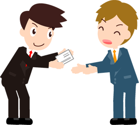 「私、こういう者です」、名刺を渡す男性イラスト2