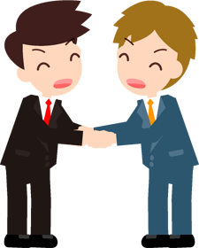 「よろしくお願いします」、取引先と握手をする男性イラスト