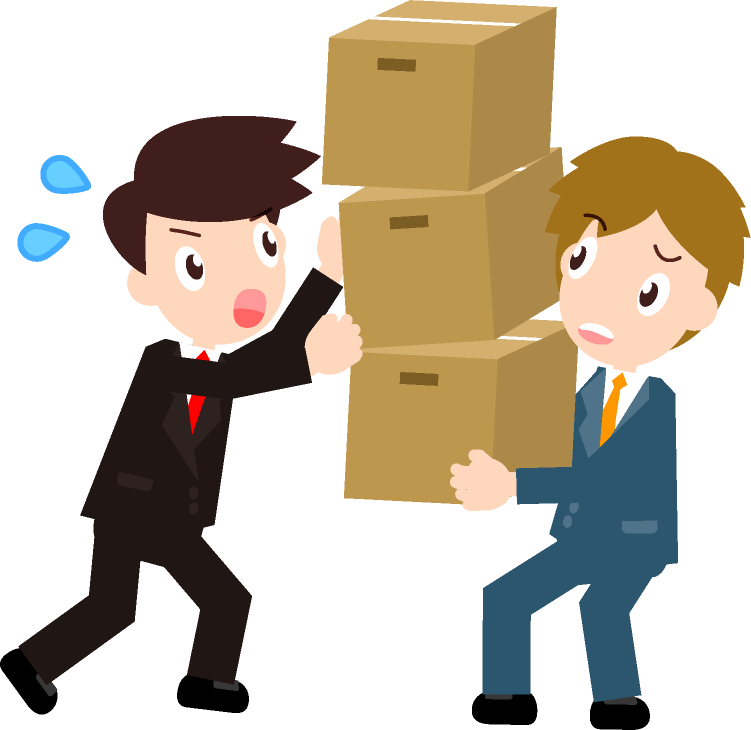 仕事の書類が入った段ボールを2人で運ぶイラスト