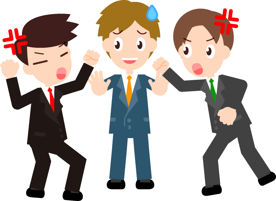 仕事で口論している2人を仲裁するイラスト