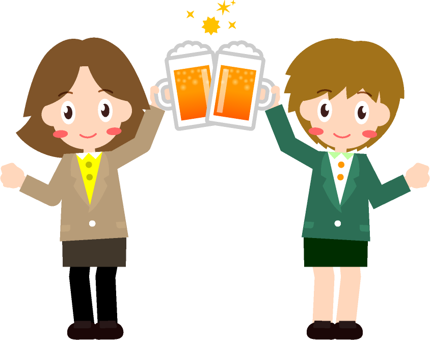 女性職員が仕事の飲み会で乾杯イラスト